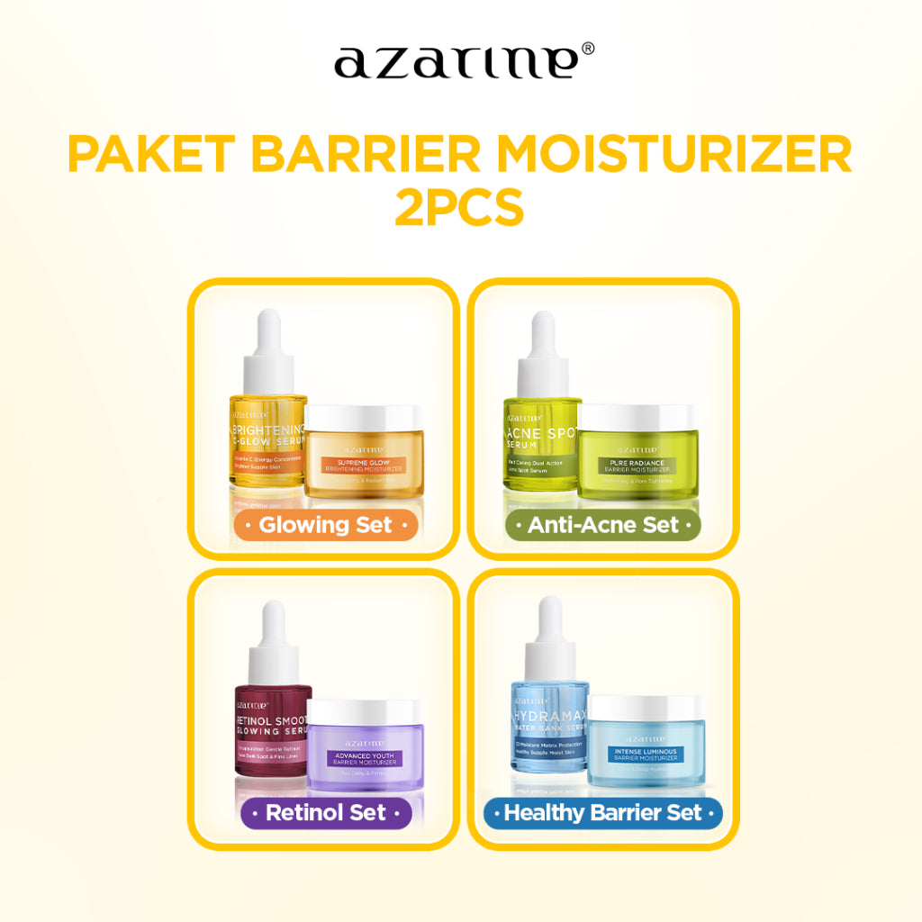 Azarine 2 Pcs Paket Barrier Moisturizer Series with Serum Anti Acne Pelembab Wajah Instant Moist Mencerahkan Kulit Kusam Berjerawat Sensitif 30g