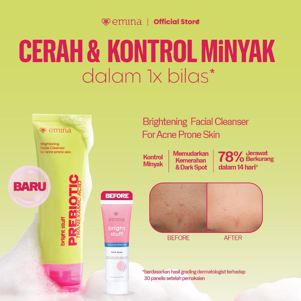 Emina Bright Stuff Acne Prone Face Wash 100 mL Twin Pack - Sabun Muka Mencerahkan untuk Kulit Berjerawat