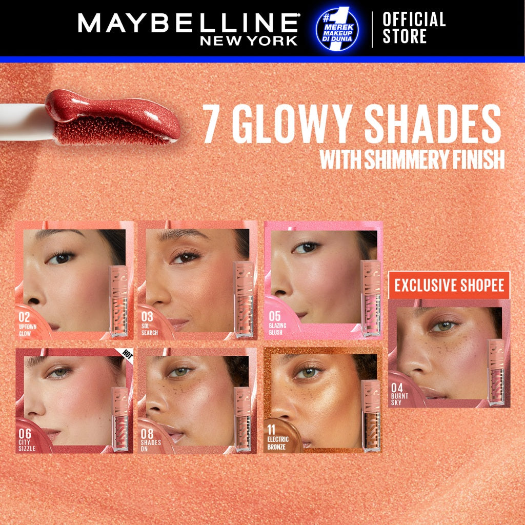 MAYBELLINE OFFICIAL Sunkisser Liquid Blush 5.4mL Instant Fresh Cheeks Glow Matte Cream Blush Liquid Blush Highlighter Blush On Cair Buildable Mudah Di Blend Pigmented Ringan Tahan Lama Tinted Serum