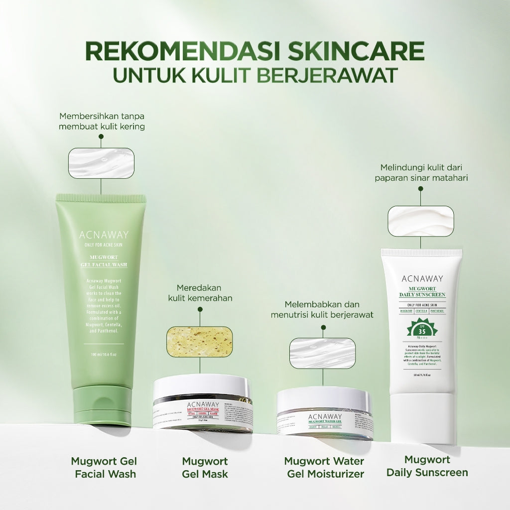 ACNAWAY 2PCS Mugwort Gel Facial Wash – Acne Friendly Gentle Cleanser Sabun Cuci Muka Untuk Kulit Berjerawat Sensitif Wajah Bersih Tidak Kering Face Wash Sabun Muka Oil Control Fungal Acne Safe Skincare Daily Cleanser All Skin Type Pembersih Wajah
