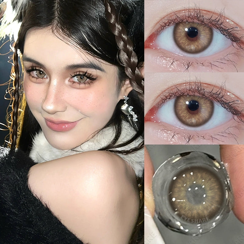 softlens minus: (0~-6.00) lensa kontak coklat muda super natural Yearly Use 14.2mm contact lenses