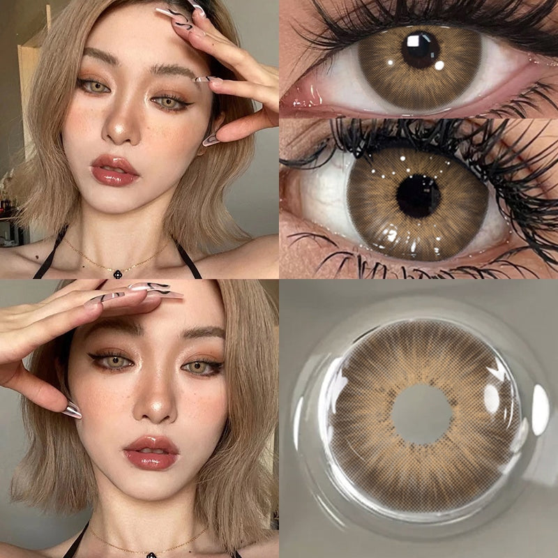 softlens minus: (0~-6.00) lensa kontak coklat muda super natural Yearly Use 14.2mm contact lenses