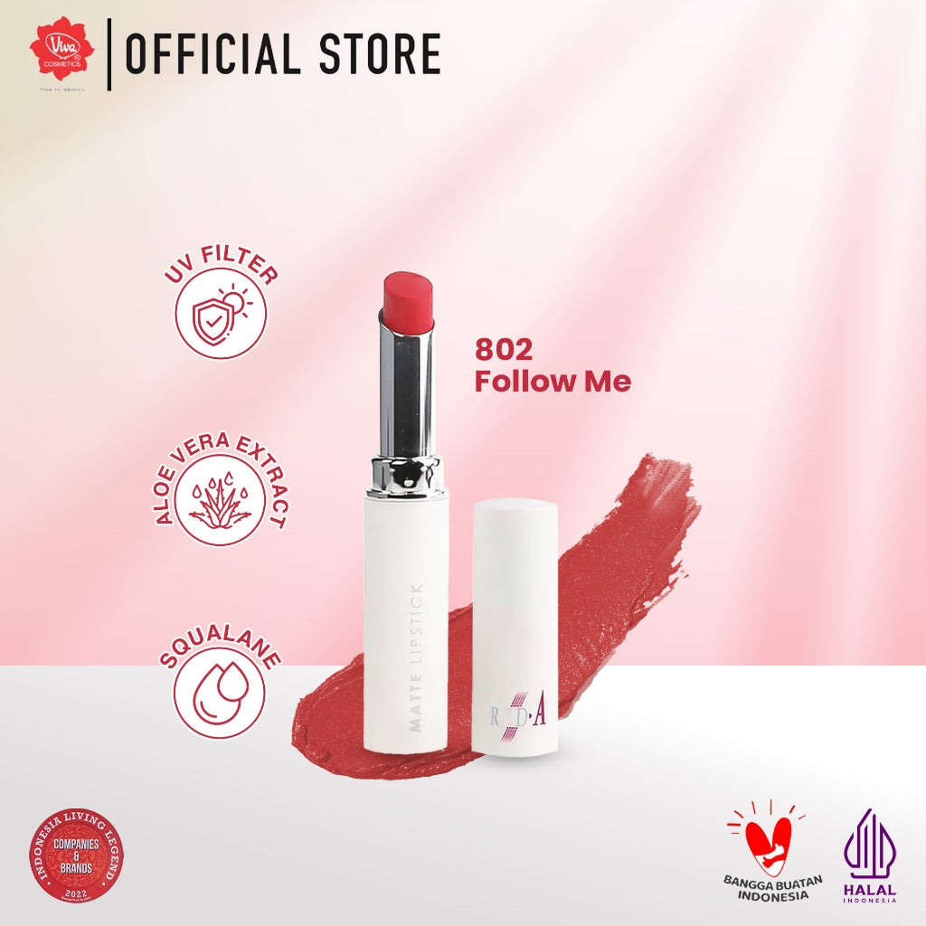 Red-A Matte Lipstick (with Vit E, UV FILTER & Aloe Vera Extract) - tersedia 6 warna: 801 - 806