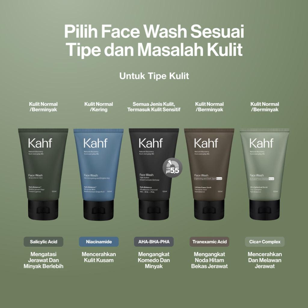 [KAHF BUNDLE 3IN1 PAKET FACIAL WASH - LAWAN JERAWAT, DEBU, DAN KOTORAN] Triple Pack Kahf Acne and Pore Cleanse Scrub 100 ml - Sabun Cuci Muka Pria dengan Scrub untuk Melawan Jerawat - Skincare Cleanser for Daily Use