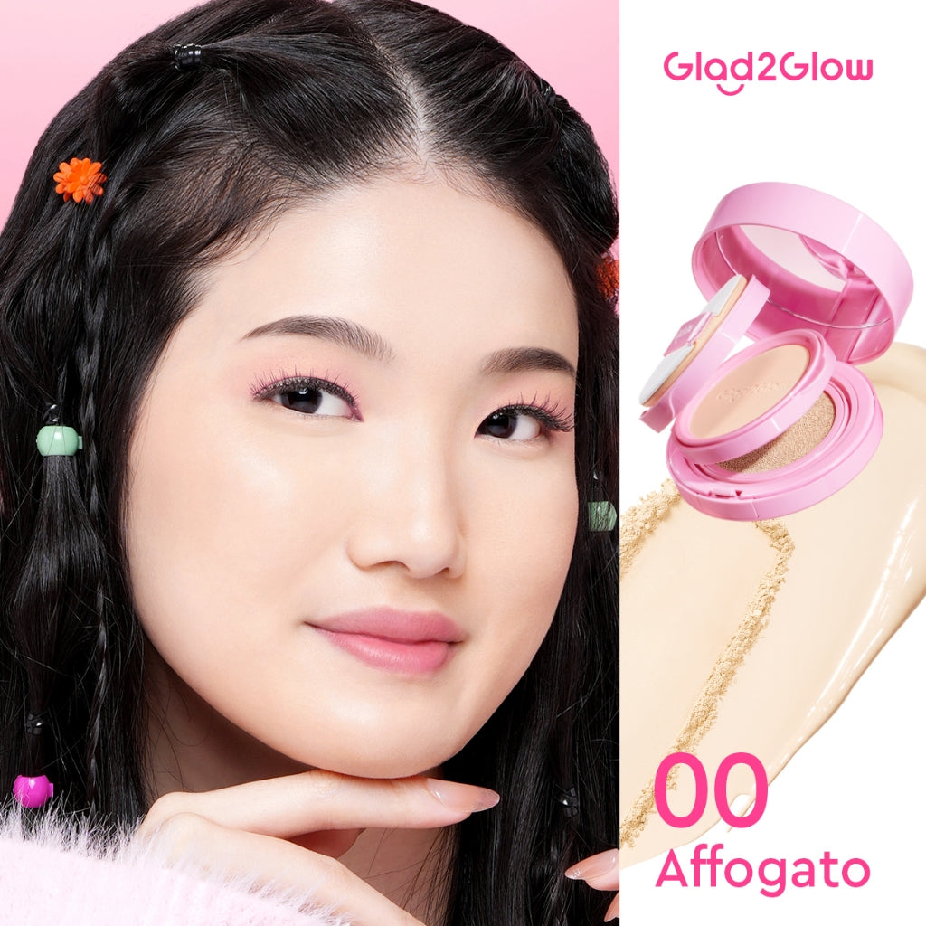 Glad2Glow 2in1 Perfect Pair Cushion Powder Foundation Waterproof Make Up Setting BB Cream Concealer Foundation bedak padat Wajah Extract Mencerahkan Cover Tinggi  long lasting Tahan 12Jam tahan lama Velvet To Matte skin tint wanita g2glow official store