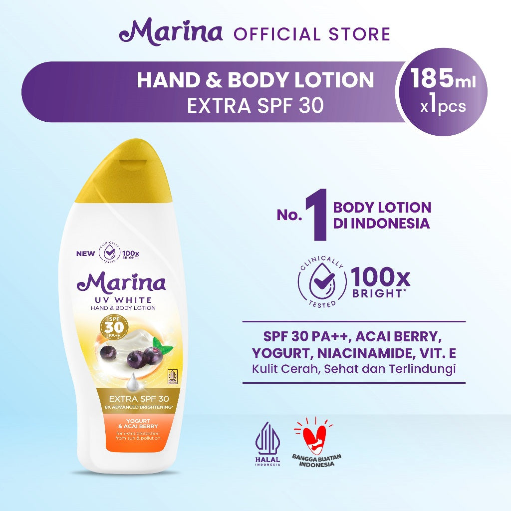 Marina Hand Body Lotion UV White Extra SPF30 185ml [2pcs] - Exp : 09.2027
