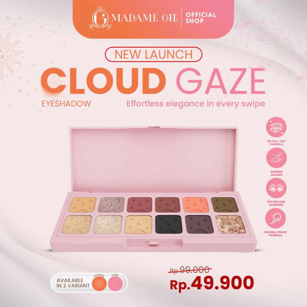 [GRATIS MICELLAR WATER] Madame Gie CloudGaze Eyeshadow Palette 12 Warna – Makeup Eyeshadow | No Fall Out Formula | Pigmented & Tahan Lama | Blendable