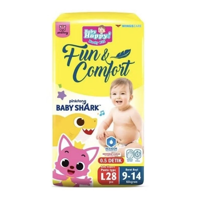 Baby Happy Fun & Comfort Pinkfong Baby Shark Popok Celana Bayi L 28 pcs