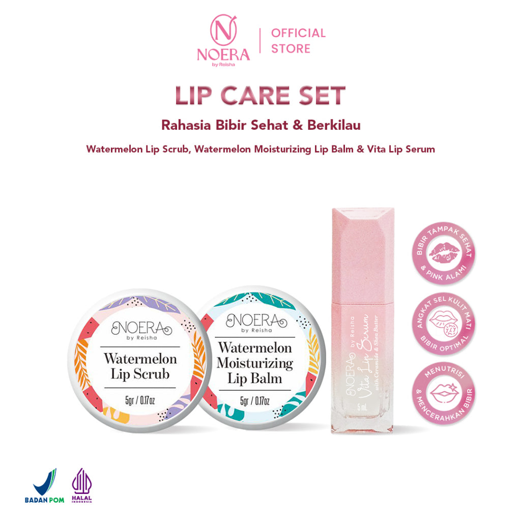 Noera Lip Care Set | New Vita Lip Serum + Watermelon Moisturizing Lip Balm + Watermelon Lip Scrub