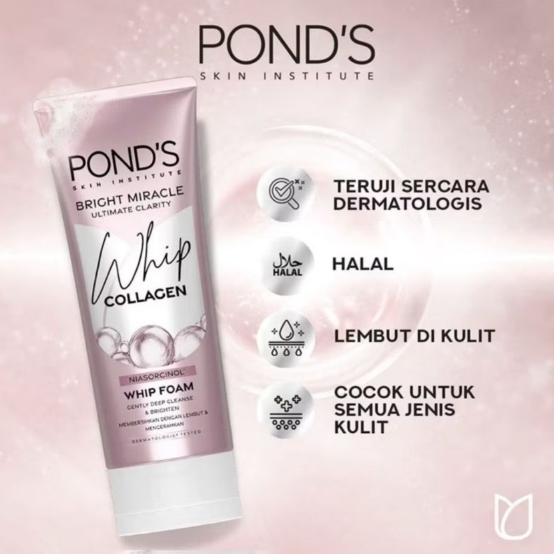 Ponds Bright Miracle Whip Collagen Pembersih Wajah & Pencerah Foam 100 g
