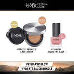 MAKE OVER Prismatic Glow Hydrate Blush Bundle: Hydrastay Prismatic Glass Cushion + Hydrastay Liquid Tint Blush - Paket Cushion Glow Blush On Tahan Lama Flawless Baru CreamBlush