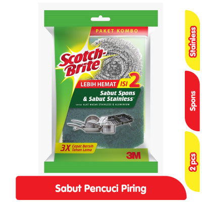 Scotch-Brite Sabut Cuci Piring Spons & Stainless 2 Pcs