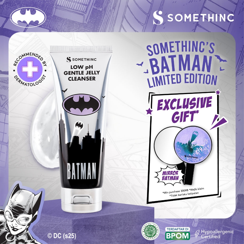 SOMETHINC Batman Series - Ceraplump Tinted Lip Balm, Low pH Gentle Jelly Cleanser, Tipsy Lashlift Mascara, Holyshield! Sunscreen Gel, Forever Stay Eyeliner, Clay Glowgasm Highlighter, Clay Sculptor Bronzer, Midnight Eyeshadow Palette)