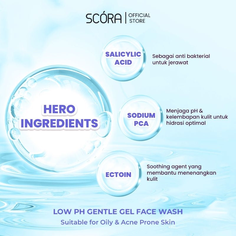 [PAKET DOUBLE CLEANSING IRIT] SCORA Gentle & Soothe Micellar Cleansing Water 100 ml + SCORA Salicylic Acid Gentle Low pH Cleanser 100 ml 2 PCS