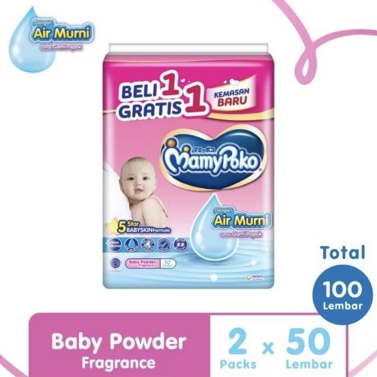 Mamy Poko Tisu Basah Bayi Air Murni Parfum 50 s - Beli 1 Gratis 1