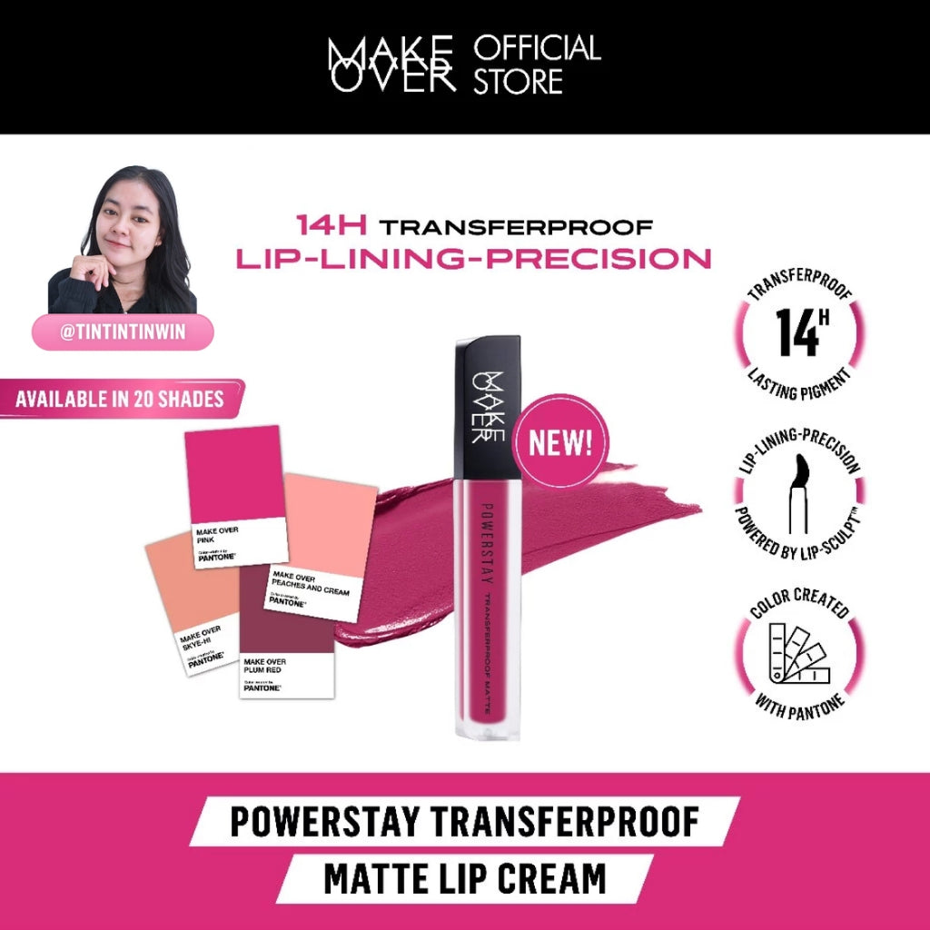 [TINTINTINWIN'S PICKS] MAKE OVER Powerstay Transferproof Matte Lip Cream - Lipcream x PANTONE Tahan Lama 14 Jam Lip Cream Tidak Kering Ringan Halus Kissproof Cocok untuk Ombre Lips Color Nude Lipstik BEST SELLER Lip Matte Lipstick 14H Make Up