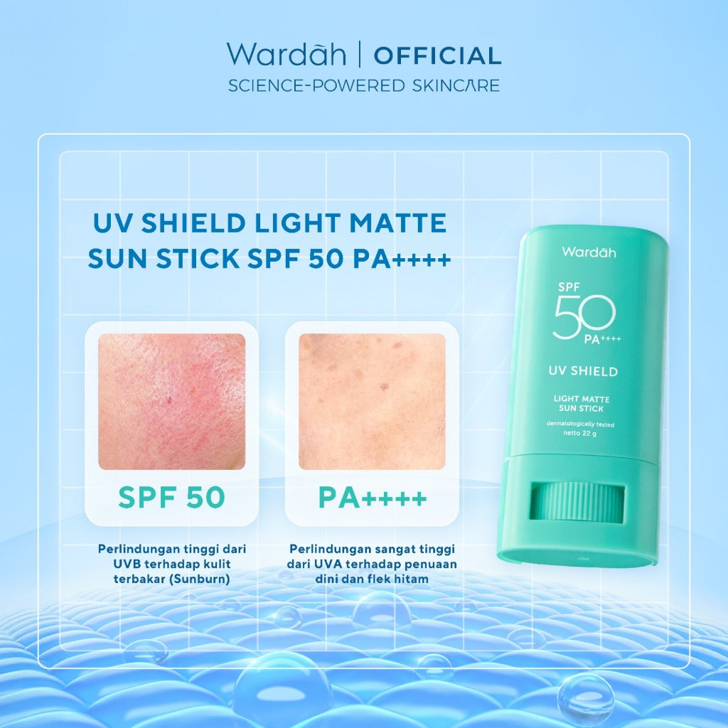 WARDAH UV Shield Light Matte Sun Stick SPF 50 PA +++ 22 g - Sunscreen Wajah 0% Alkohol dan Sebum Control - Tekstur Ringan - Untuk Semua Jenis Kulit - Skincare