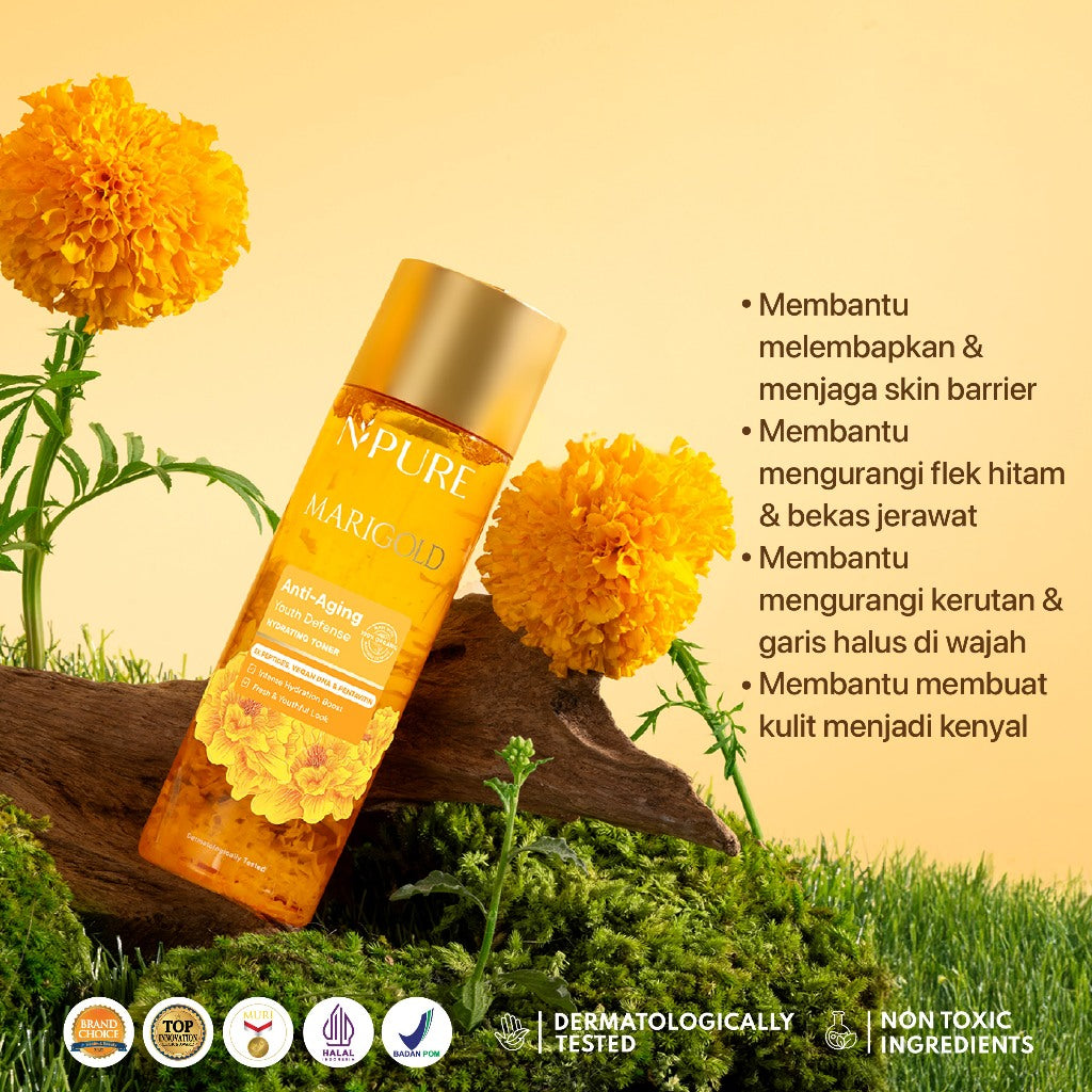 MARIGOLD TONER - NPURE Marigold Anti-Aging Youth Defense Hydrating Toner / Clearing Petal Toner/ Anti Aging Toner/ Toner Gentle Eksfoliasi Wajah Natural / Membersihkan Kotoran