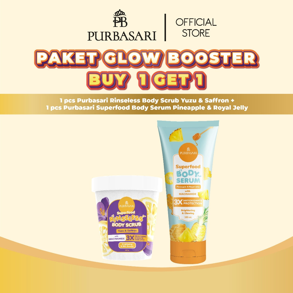 Glow Booster Package - Purbasari Superfood Body Serum 180ml / Purbasari Superfood + New Superfood Rinseless Body Scrub Tanpa Bilas 200gr