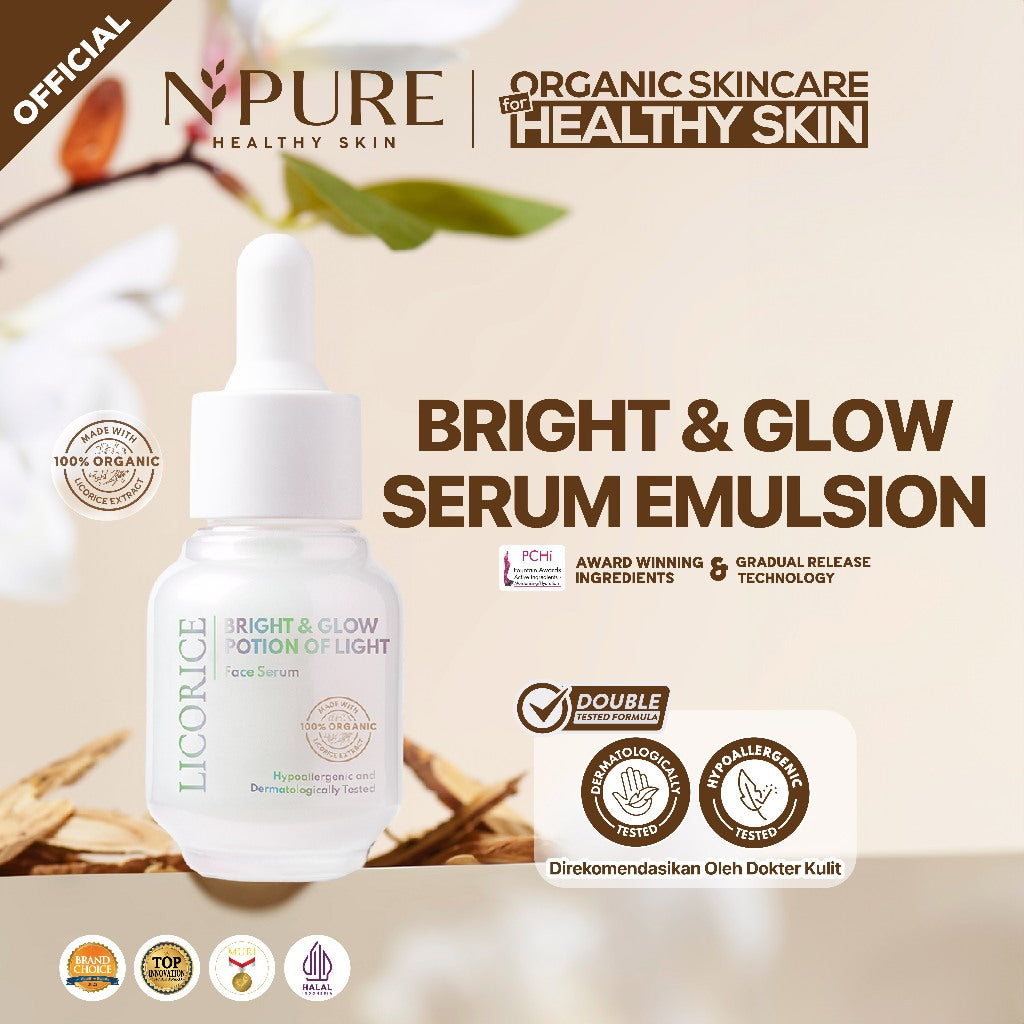 NPURE Licorice Bright & Glow Potion Of Light Face Serum 20ml / Potion of Light / Brightening Serum / Serum Brightening / Wajah Cerah Glowing Flek Hitam / Aman Bumil Busui