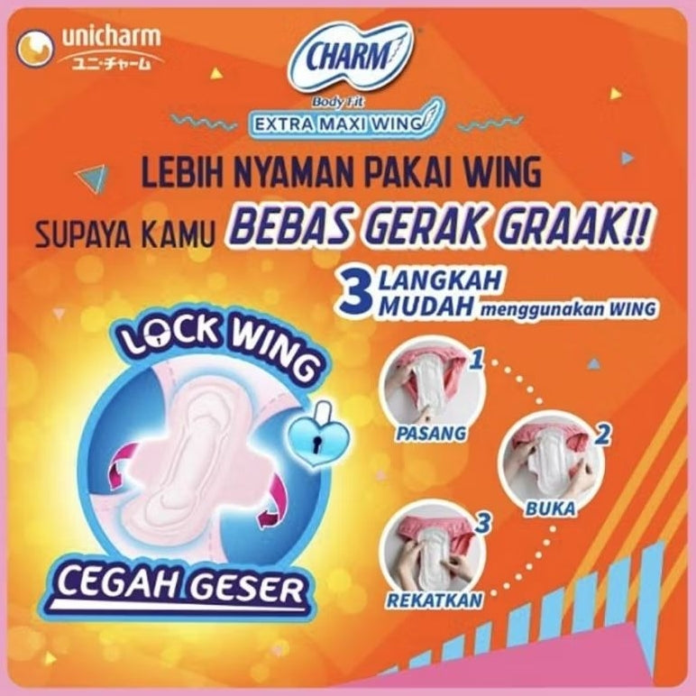 Charm Body Fit Pembalut Wanita Extra Maxi Wing 23 cm 28 pcs