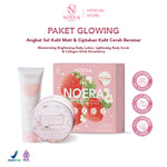 Noera Paket Glowing | Collagen Drink Improved Formula + Moisturizing Brightening Body Lotion + Lightening Body Scrub