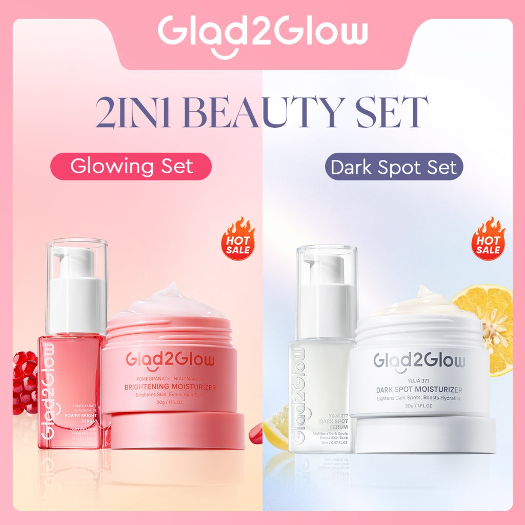 Glad2Glow 2pcs Skincare Paket- Moisturizer+Serum-Beauty Sets & Packages Mencerahkan warna kulit  Menghilangkan jerawat pengelupasan kulit penghalang perbaikan Anti penuaan kulit halus Mencerahkan bintik hitam Atur Minyak Berlebih g2glow official store