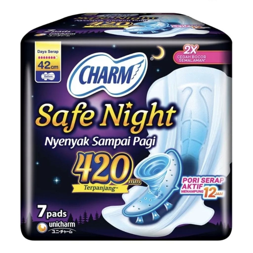 Charm Safe Night Pembalut Wanita Wing Malam 42 cm 7 pcs