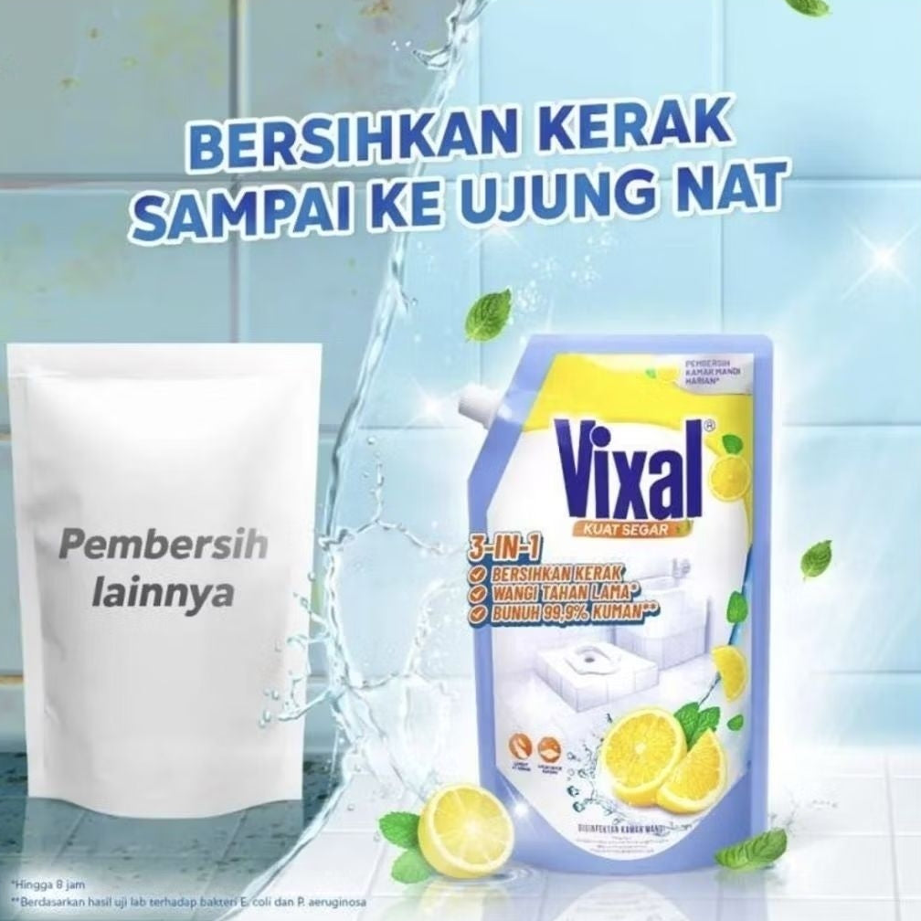 Vixal Kuat Segar Pembersih Kamar Mandi Lemon Refill 600 ml