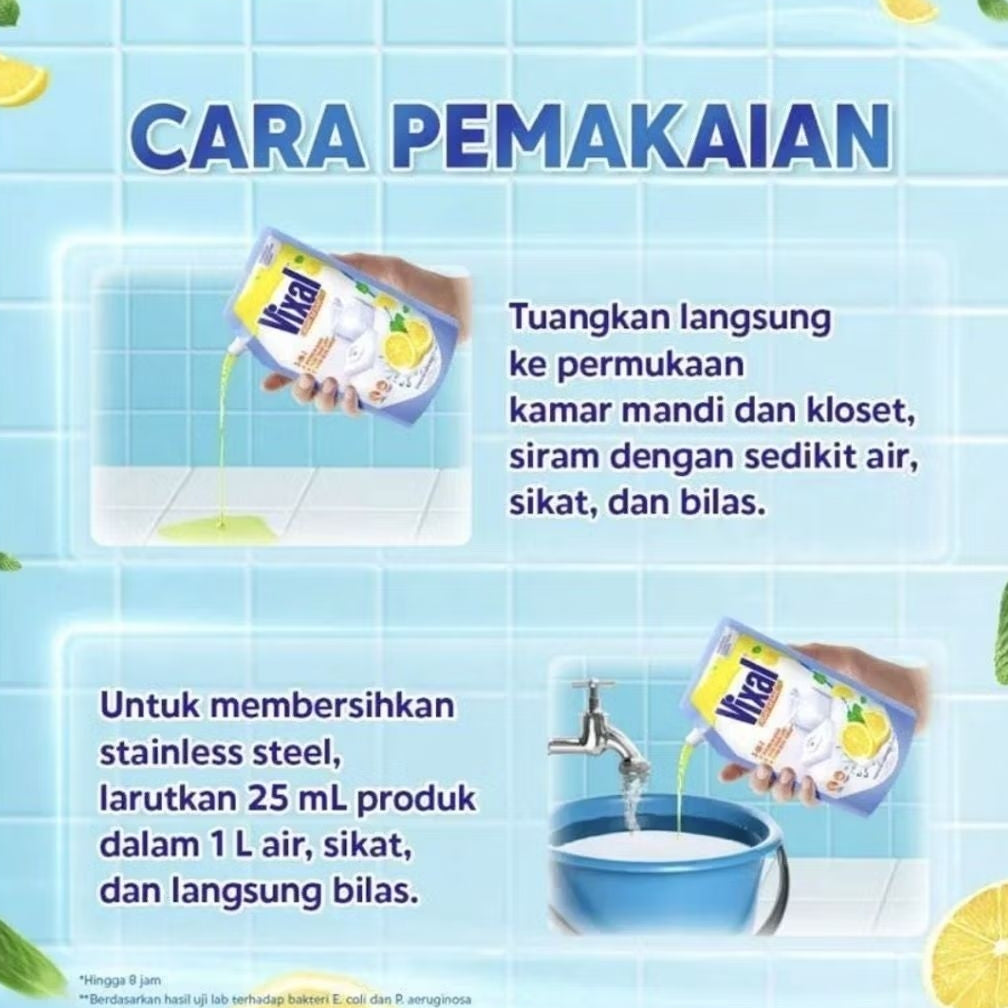 Vixal Kuat Segar Pembersih Kamar Mandi Lemon Refill 600 ml