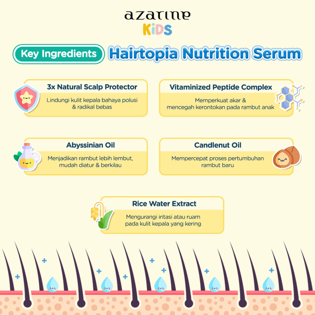 Azarine Kids Hairtopia Nutrition Serum 100ml with 3in1 Benefits Serum Penumbuh Rambut Bayi & Anak PARABEN FREE Tidak Perih di Mata