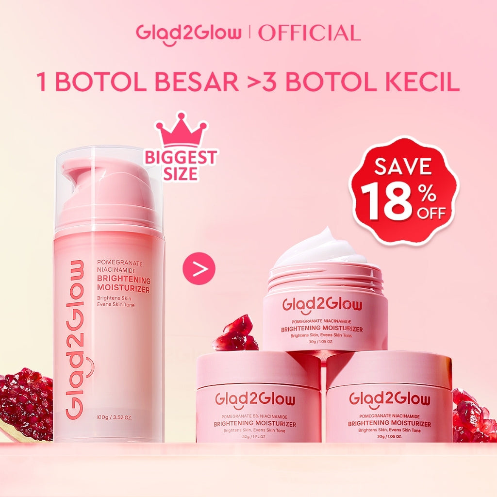 [Hemat 4PCS]Glad2Glow Moisturizer Series Mencerahkan Pencerah Wajah Anti Jerawat Penuaan Hilangkan Flek Tenangkan Kulit Niacinamide 377 Retinol Centella Skincare Pelembab Esensi Perawatan Kulit Pelembab Pembersih day cream tone up g2glow official store