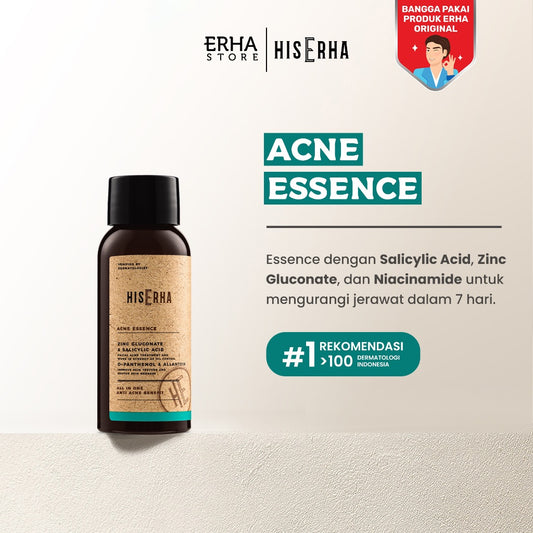 HIS ERHA Acne Essence All In One 60 ml - Serum Wajah Pria untuk Membantu Lawan Jerawat, Kontrol Minyak Berlebih, Wangi Segar Maskulin, Verified by Dermatologist, Zinc Gluconate, Salicylic Acid, Niacinamide, D-Panthenol, Allantoin