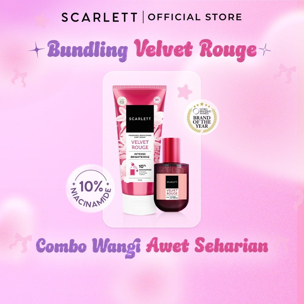 【NEW LAUNCH】BUNDLING Scarlett Fragrance Brightening Body Serum 170ml & Scarlett Whitening Extrait De Parfum 30ml ( Velvet Rouge / Purple Kiss )  | Melembapkan mencerahkan meratakan warna kulit, Kulit cerah wangi mewah