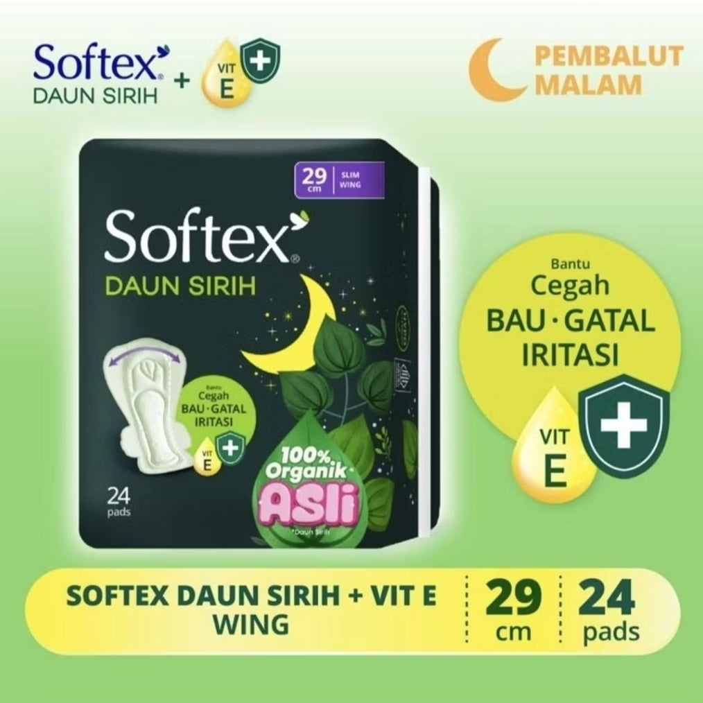 Softex Daun Sirih Pembalut Wanita Wing Malam 29 cm 24 pcs