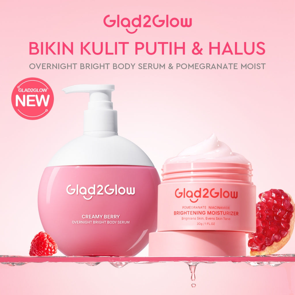 Glad2Glow Pomegranate Niacinamide Brightening Moisturizer Mencerahkan Pemutih Kulit Gel Pelembab Bercahaya Krim Siang dan Malam Perawatan Kulit Ekstrak Delima Asam Lemak Asam Delima Pelembab Esensi Wajah Perawatan Kulit  Pembersih  g2glow official store