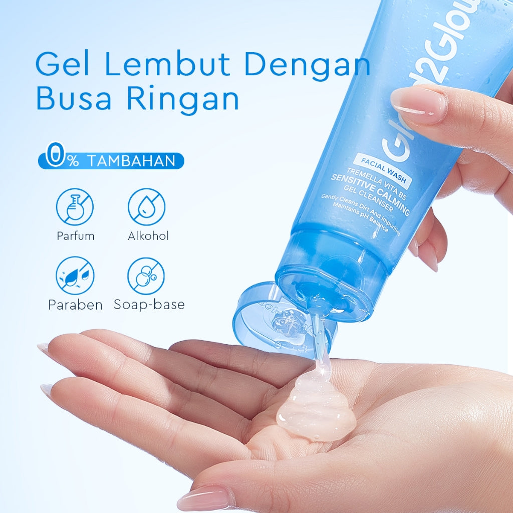 Glad2Glow Tremella Vita B5 Sensitive Calming Gel Cleanser facial wash skincare face wash sabun cuci muka cleansing balm exfoliating exfoliasi wajah sabun muka pembersih wajah Menenangkan kulit sensitif menghidrasi & menutrisi kulit g2glow official store