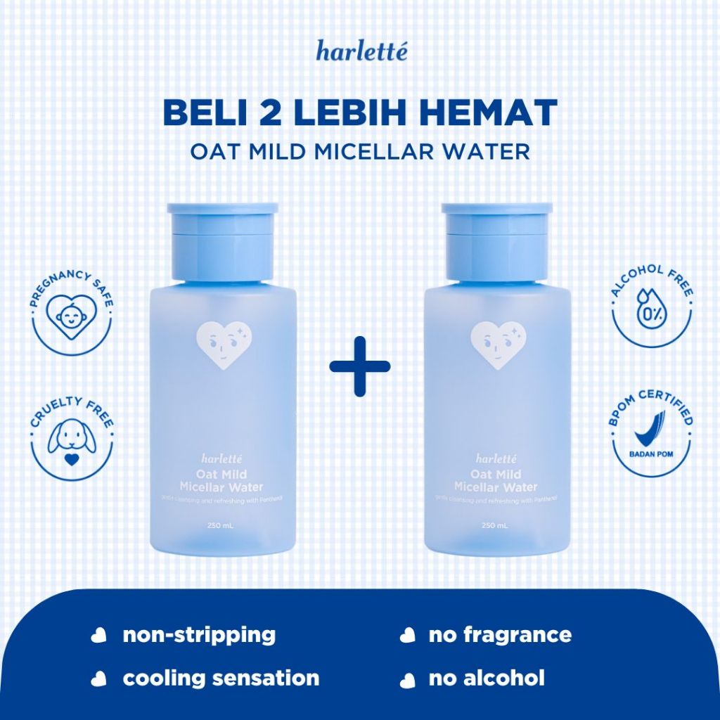 [BELI 2 LEBIH HEMAT] Harlette Oat Mild Micellar Water | Sensitive, Acne Prone, Skin Barrier, Berjerawat, Membersihkan & Mencerahkan