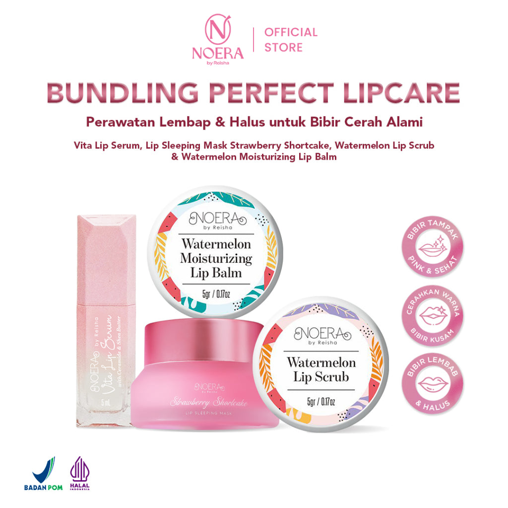 Noera Bundling Perfect Lipcare | New Vita Lip Serum + Watermelon Moisturizing Lip Balm + Watermelon Lip Scrub + Lip Sleeping Mask