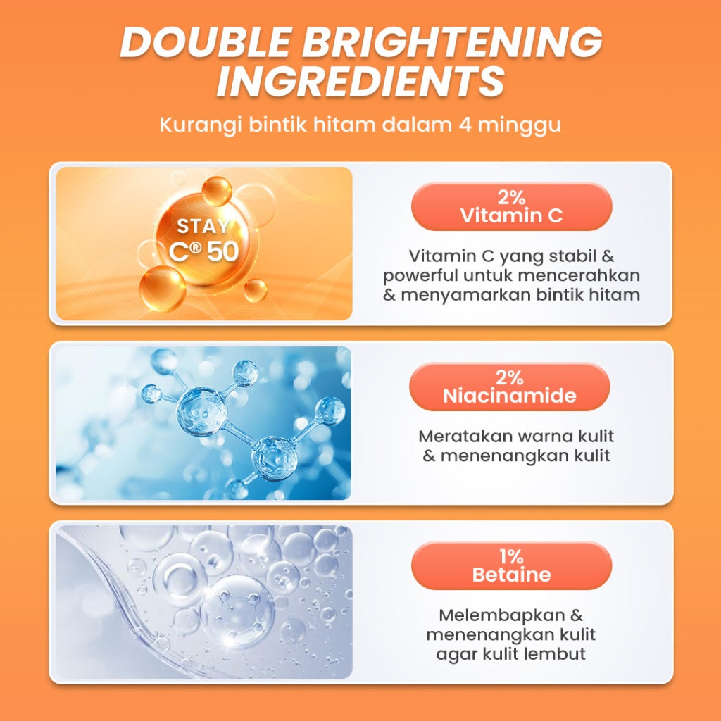Hanasui Serum Vitamin C - Mencerahkan & Pudarkan Bintik Hitam 2% Vitamin C 2% Niacinamide 1% Betaine