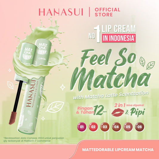 Hanasui Mattedorable Lip Cream Matcha Latte Edition - Lip Cream Double Mouisturizing With Vitamin E Pigmented Velvet Finish & Non - Transferable