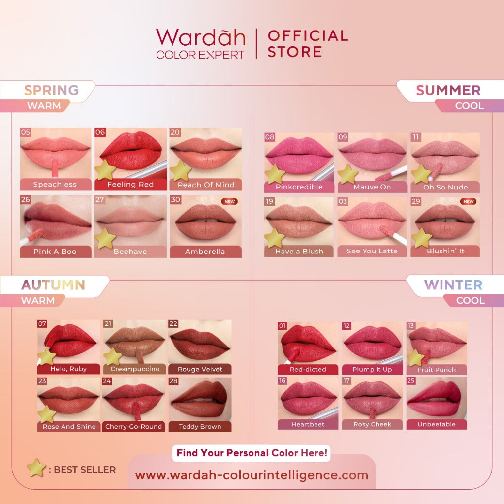 MOST LOVED! WARDAH Matte Lip Cream 4 g Warna Intense dan Tahan Lama Matte Finish Teksture Creamy Liptint Lip Stain Lipstik Lip Tint Lip Matte Lipstick Lipcream Glossy Longlasting Waterproof Tahan Lama Makeup Dark Lips Two Tone Lip Library