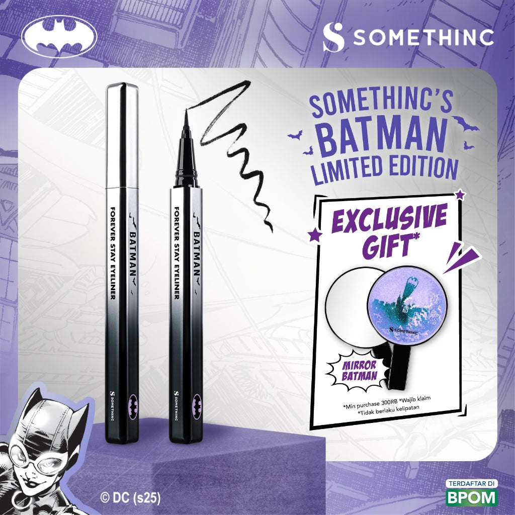 SOMETHINC Batman Series - Ceraplump Tinted Lip Balm, Low pH Gentle Jelly Cleanser, Tipsy Lashlift Mascara, Holyshield! Sunscreen Gel, Forever Stay Eyeliner, Clay Glowgasm Highlighter, Clay Sculptor Bronzer, Midnight Eyeshadow Palette)