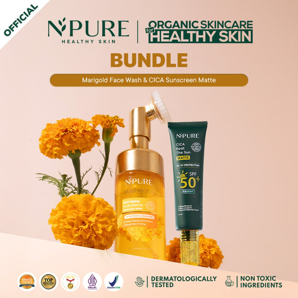 CLEANSER + SUNSCREEN - NPURE Cleanser Cica Marigold Noni Licorice + NPURE Cica Beat The Sun Matte / Cleanser Non-SLS / Sunscreen Wajah
