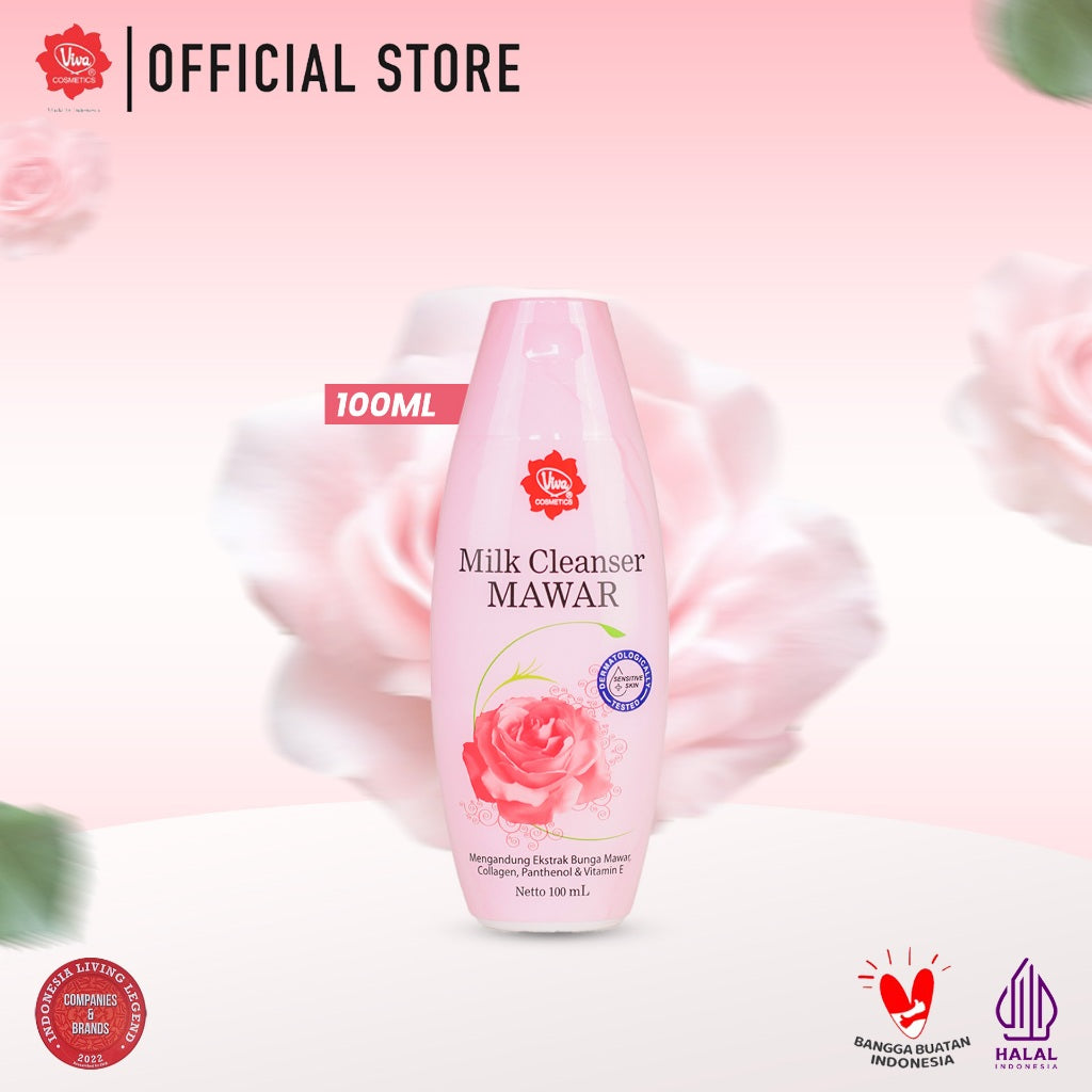 Viva Milk Cleanser Mawar with VIT E, Collagen & Panthenol (tersedia 2 ukuran 100ml & 200 ml)