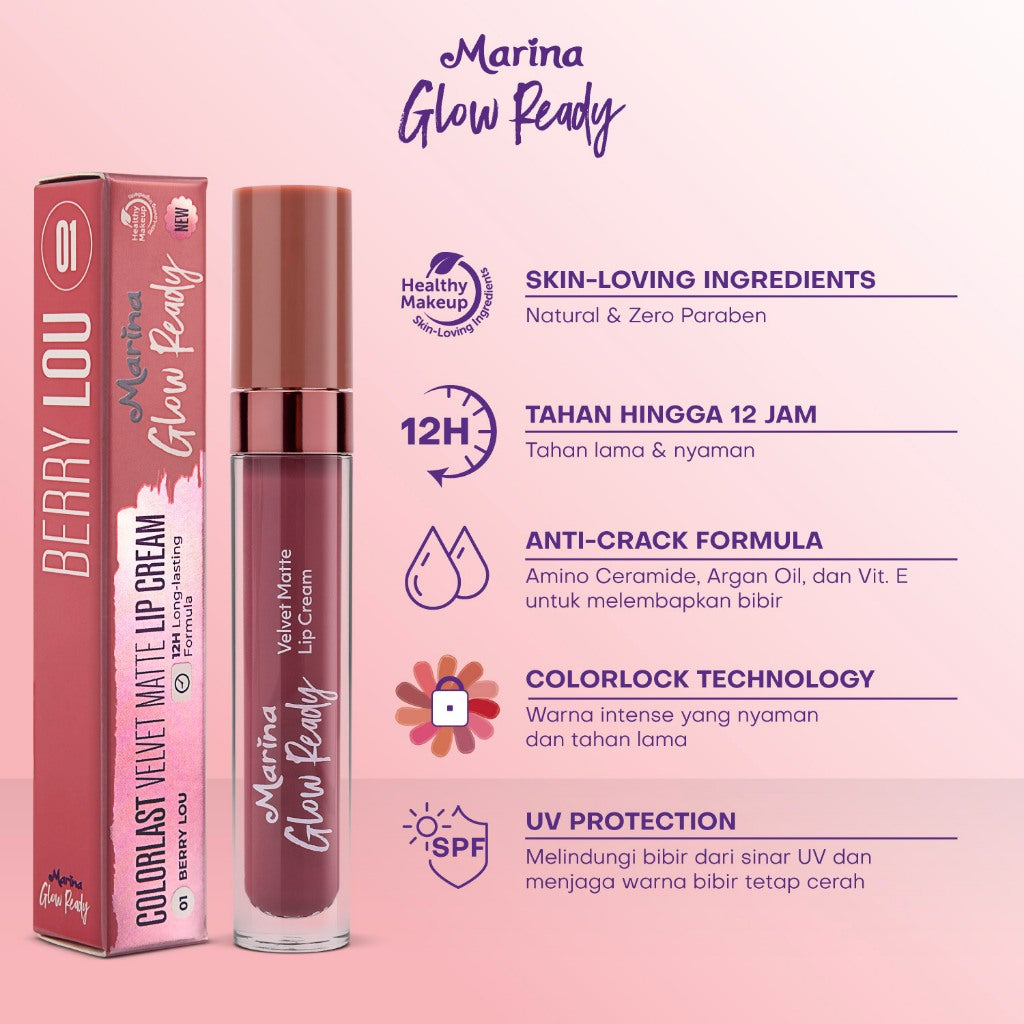 Marina Glow Ready Colorlast Velvet Matte Lip Cream 5ml - Exp Date : 05.2026