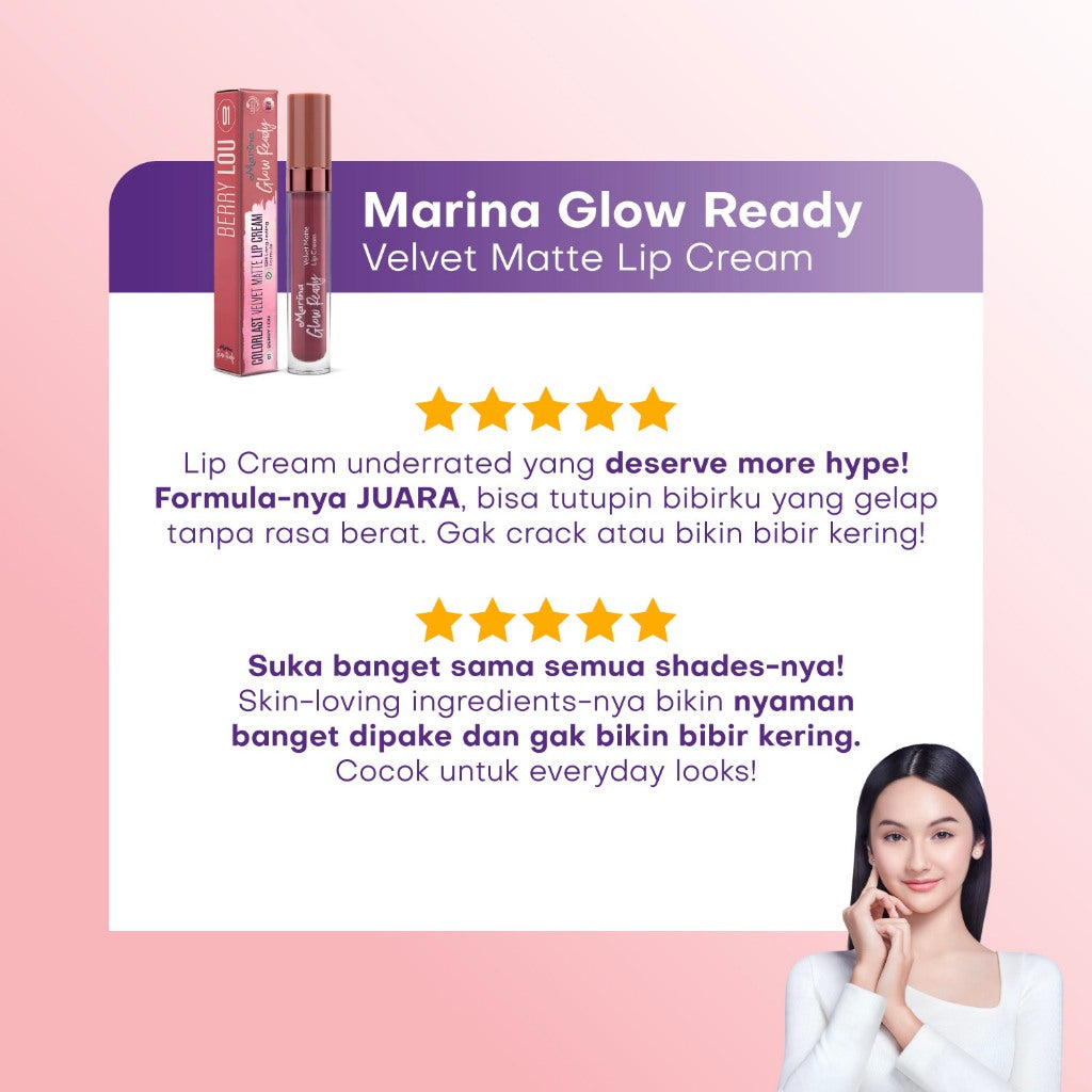 Marina Glow Ready Colorlast Velvet Matte Lip Cream 5ml - Exp Date : 05.2026
