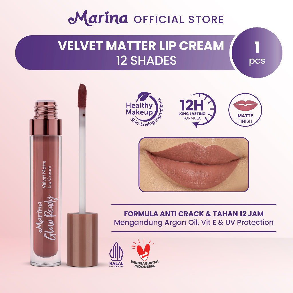 Marina Glow Ready Colorlast Velvet Matte Lip Cream 5ml - Exp Date : 05.2026