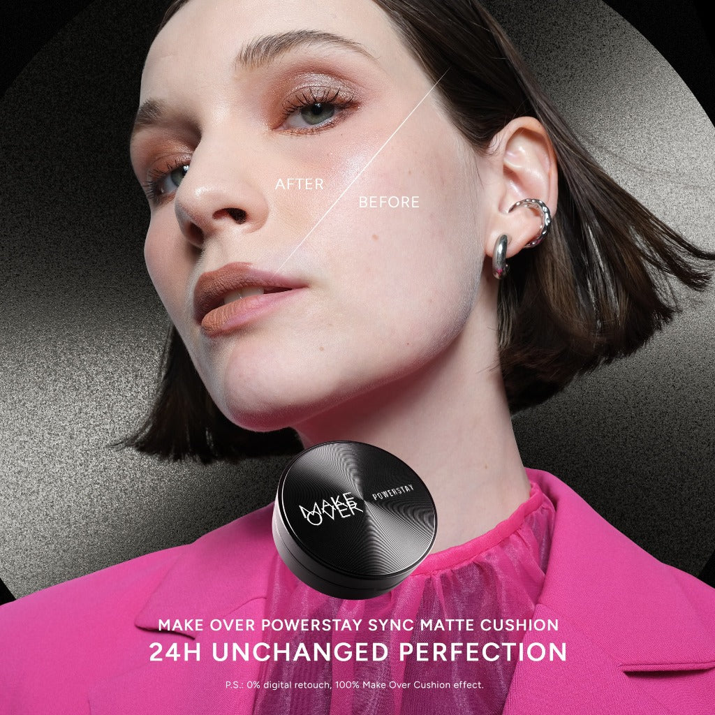 [SPECIAL MASTERSHADE] NEW! MAKE OVER Powerstay Sync Matte Cushion - Smart AI Matte Cushion Aqeela High Coverage Zero Oxidation Oil Control Foundation Compact Makeup Concealer Skin Tint Long Lasting Somethin Time Less w Maybe Euphoria