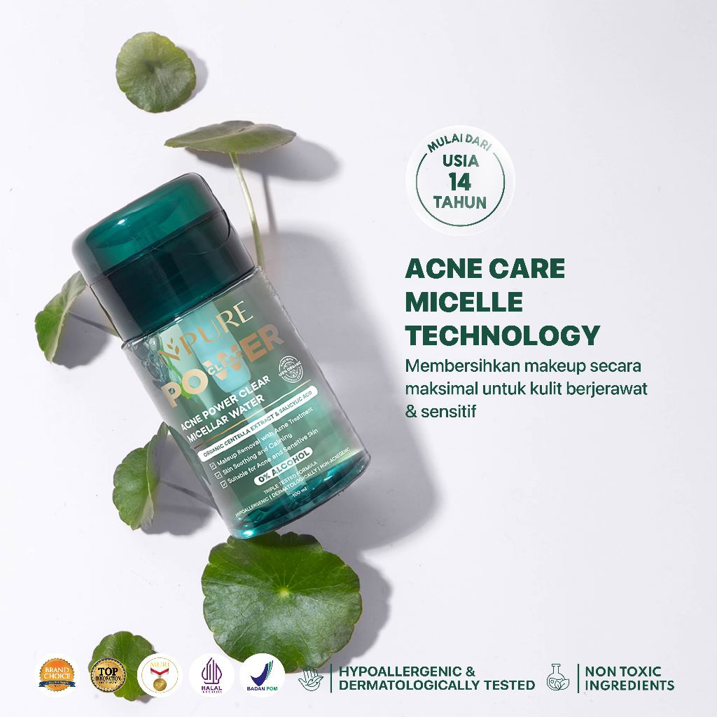NPURE Acne Power Clear Micellar Water 100ml / Micellar No Alcohol / SLS Free 100ml / Travel Size